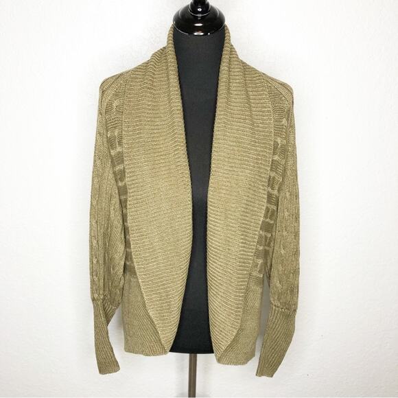 Ralph Lauren bronze brown cable knit linen cocoon open front cardigan size Small - Picture 1 of 14